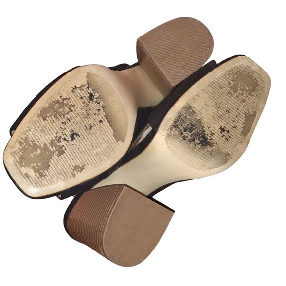 Madden NYC Chunky Stacked Heel Sandal Slingback Black Micro Suede 5" size 10M - Picture 11 of 16